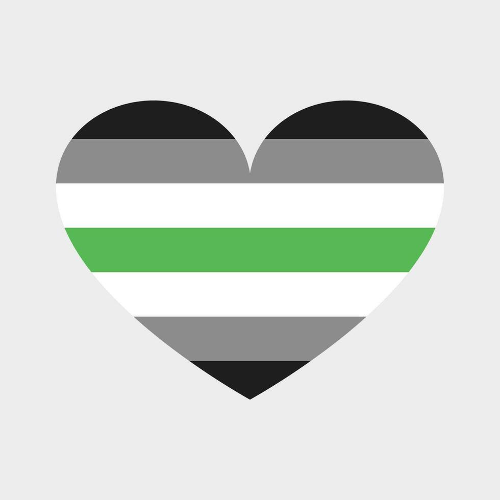 Vector agender flag in the shape of a heart, seven horizontal stripepes