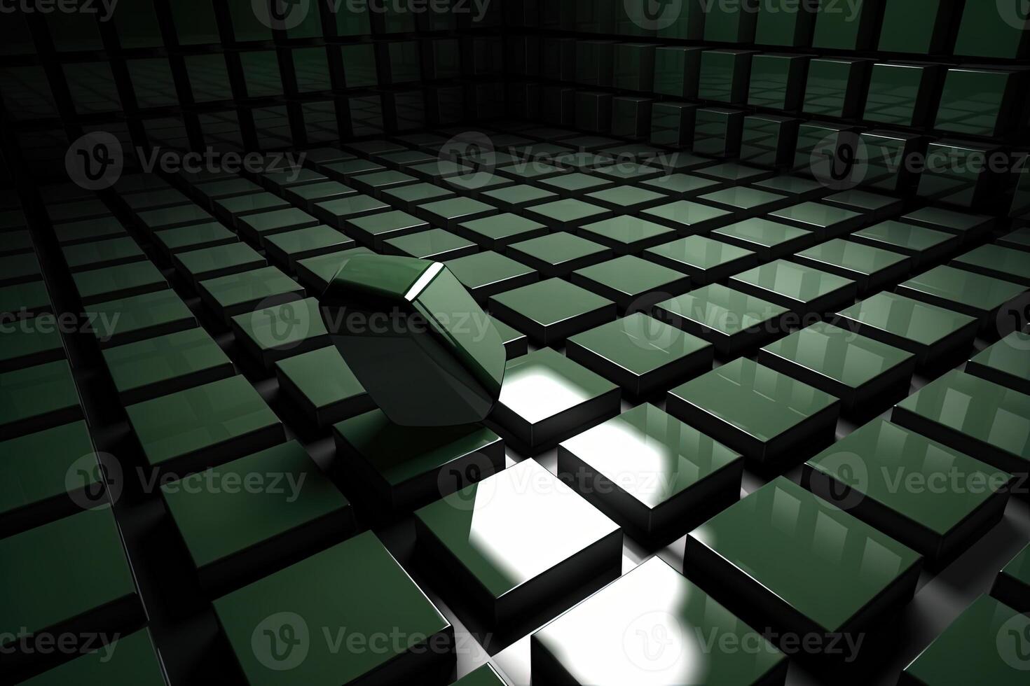 3D Dark Green Abstract Cube Random Geometry Interior Room Created By Generative AI. photo