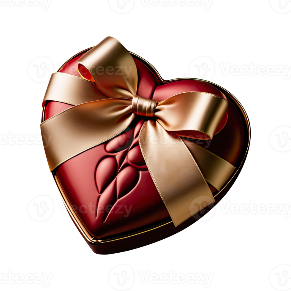 3D Render of Matte Red Heart Shape Gift Box With Golden Silk Ribbon Icon. png