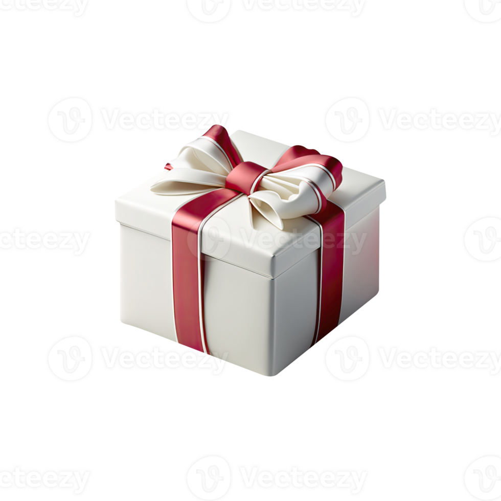 Large White Gift Box With Red Bow Ribbon Icon In 3D Render. png