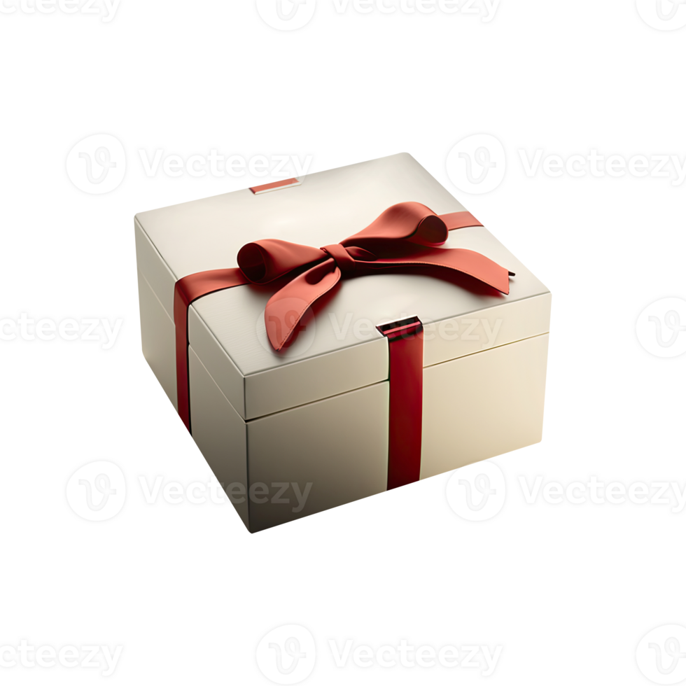Luxury Gray Gift Box With Red Bow Ribbon Icon In 3D Render. png