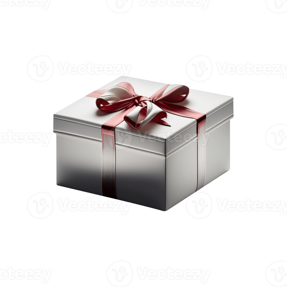 3D Render of Gray And Red Gift Box Tied With Bow Ribbon Icon. png