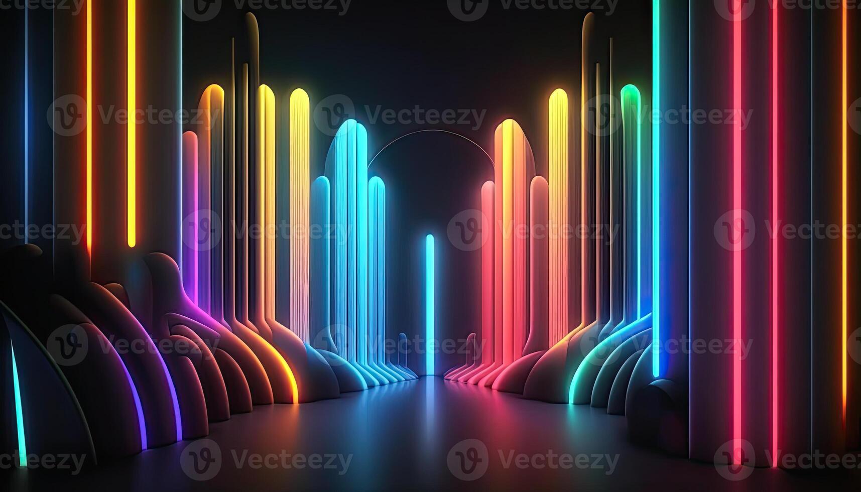 Abstract Futuristic Neon Background with Glowing Lines. . photo