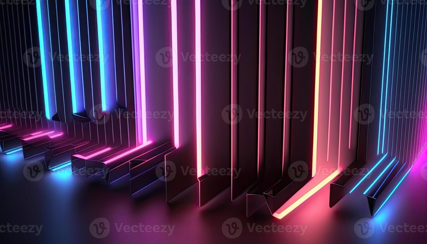 Abstract Futuristic Neon Background with Glowing Straight Lines. . photo