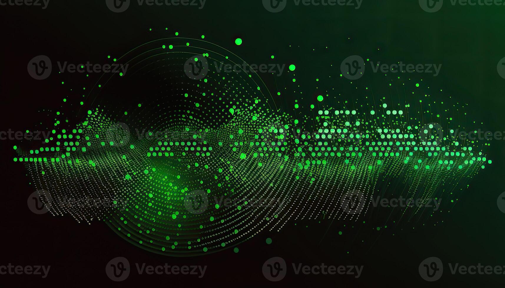 Abstract Background of Connected Green Dots or Points, Cyber Particle Waves. Big Data Stream. . photo