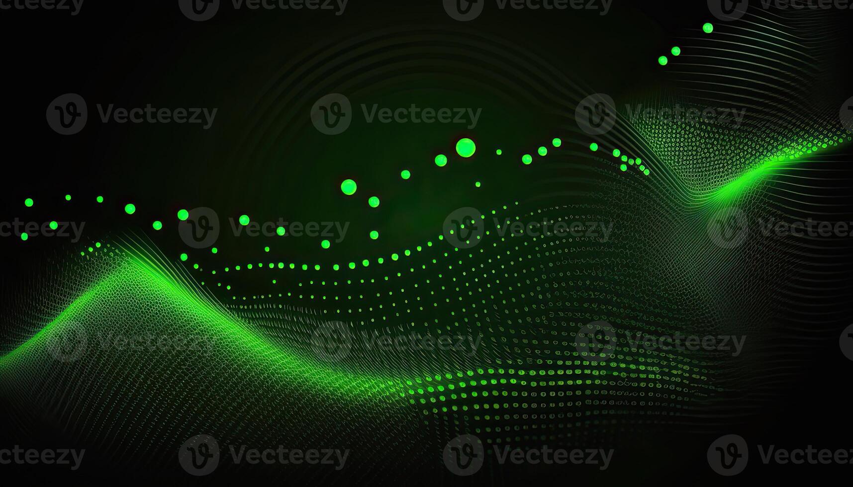 Abstract Green Dots Connect and Aesthetic Wavy Lines Background. Big Data Stream. . photo
