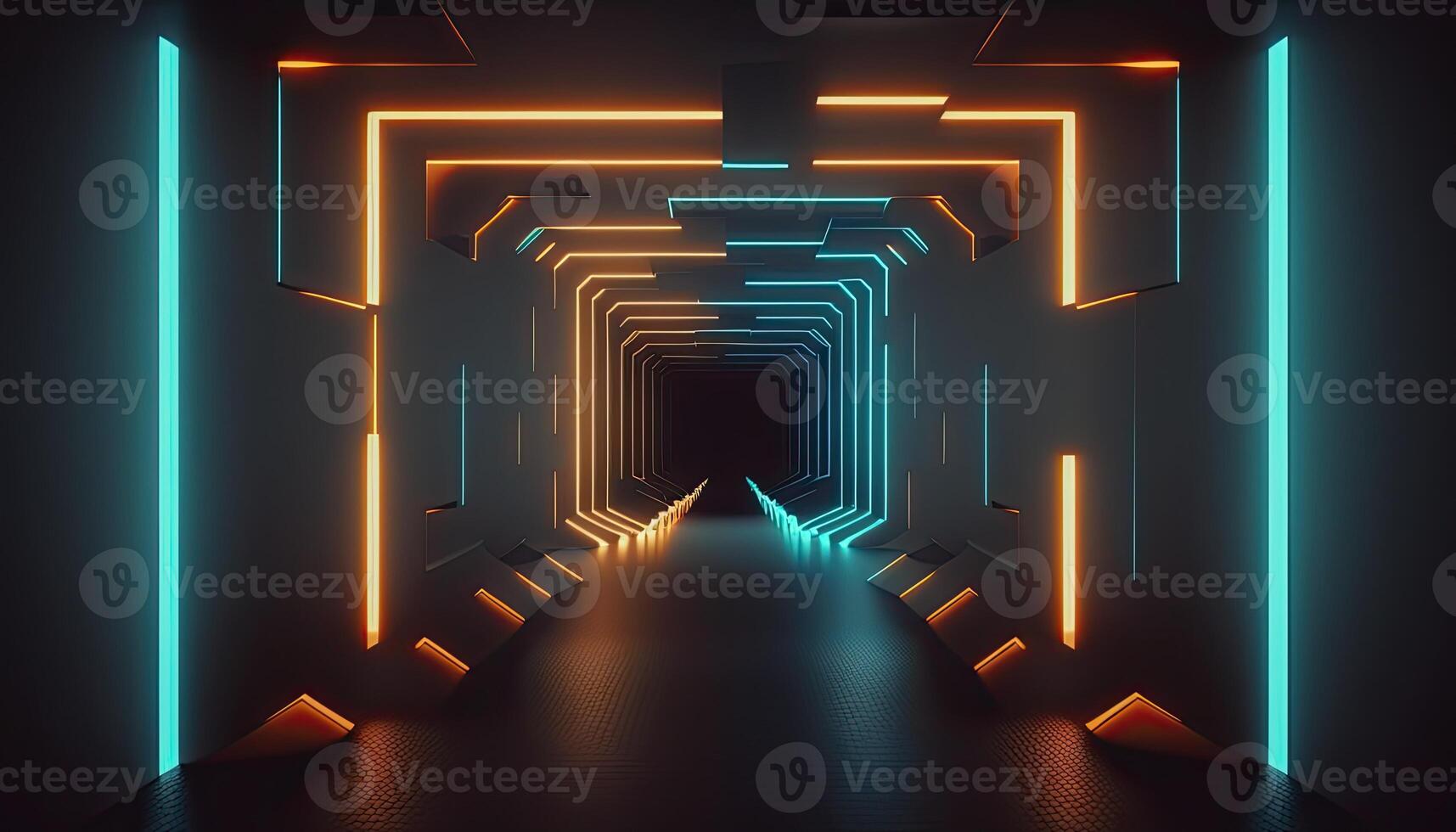 Abstract futuristic technological backdrop with network, huge data, server, internet, and speed lines. through a tunnel of modern technology, abstract neon lights. photo