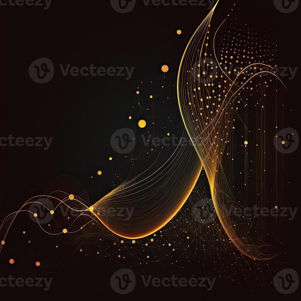 Abstract Golden Dots Connect and Aesthetic Wavy Lines Background. Big Data Stream. . photo