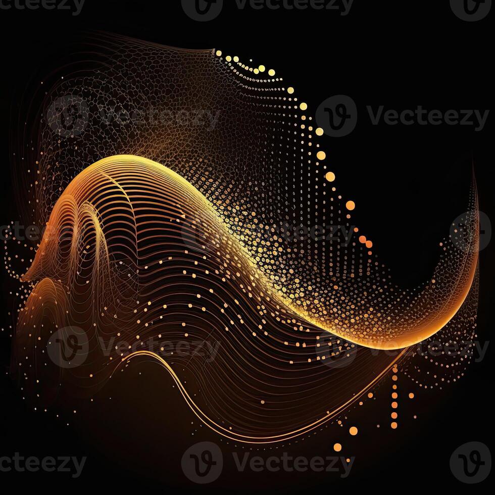 Abstract Golden Dots Connect and Aesthetic Wavy Lines Background. Big Data Stream. . photo