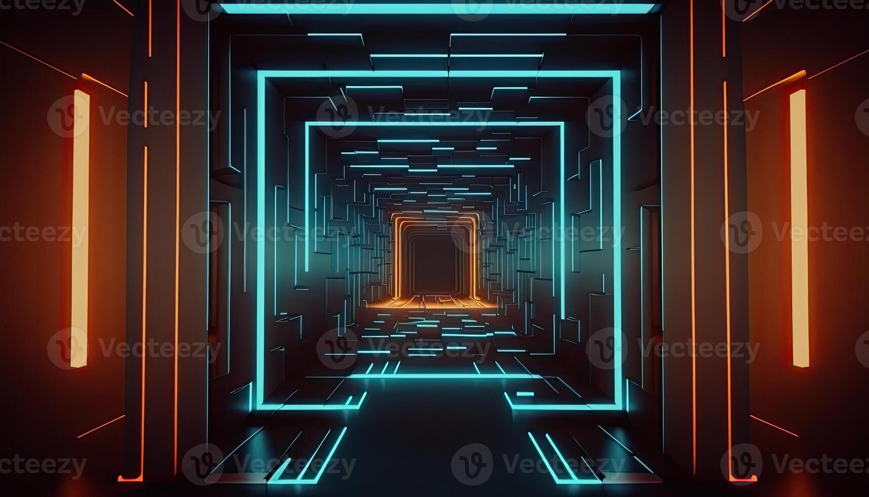 Abstract futuristic technological backdrop with network, huge data, server, internet, and speed lines. through a tunnel of modern technology, abstract neon lights. photo