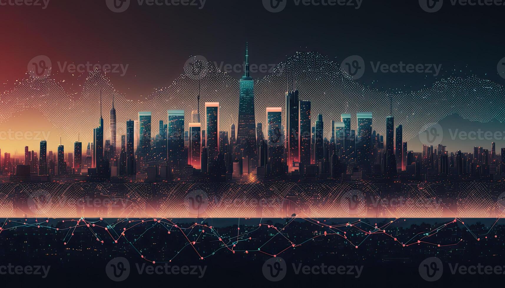 Futuristic smart cities, abstract dots, gradient lines, and aesthetic all work together. Complex lines with the idea of a huge data link. . photo