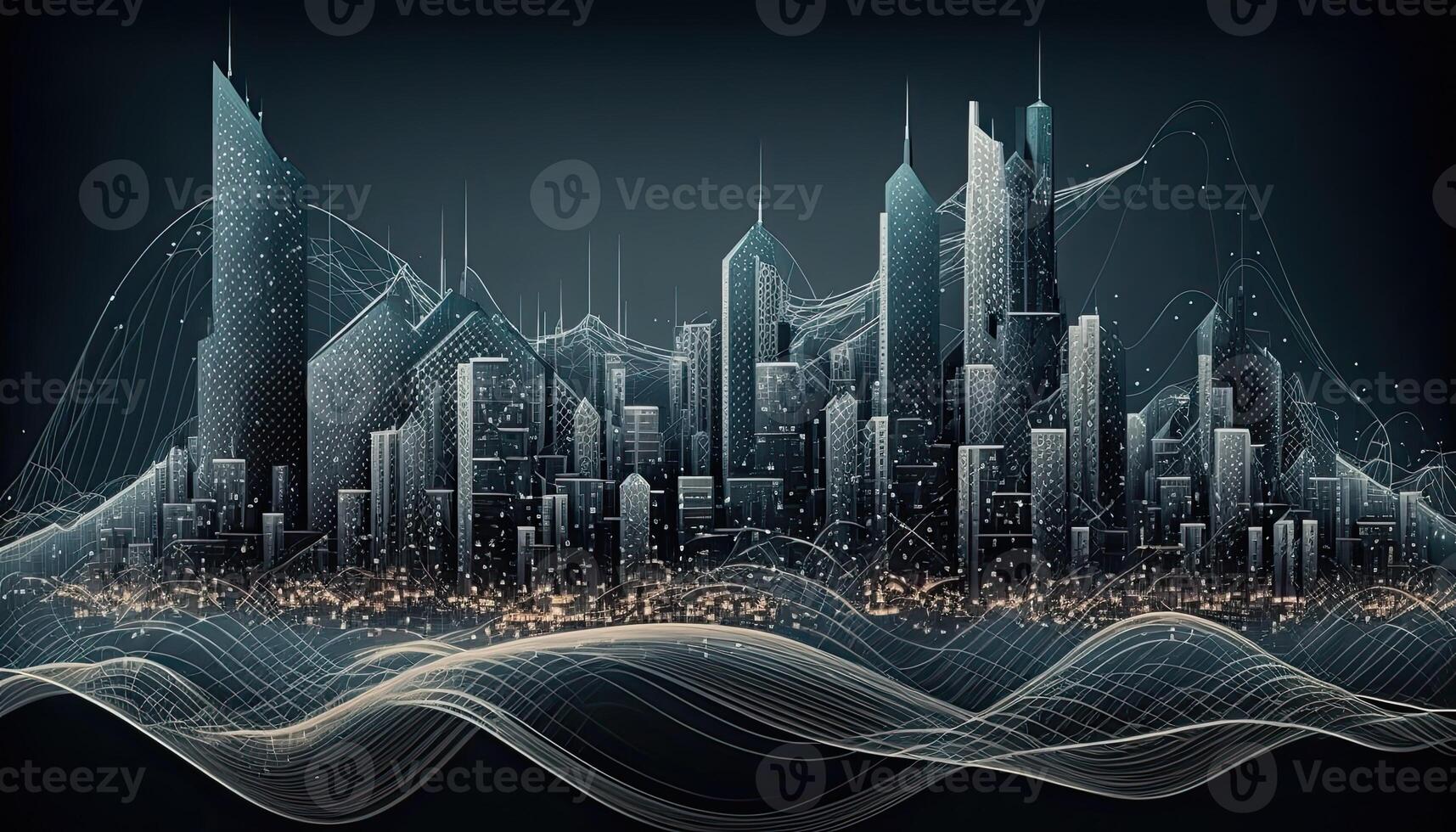Futuristic smart cities, abstract dots, gradient lines, and aesthetic all work together. Complex wave lines with the idea of a huge data link. . photo