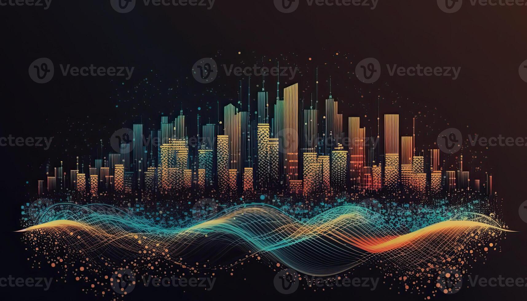 Futuristic smart cities, abstract dots, gradient lines, and aesthetic all work together. Complex wave lines with the idea of a huge data link. . photo