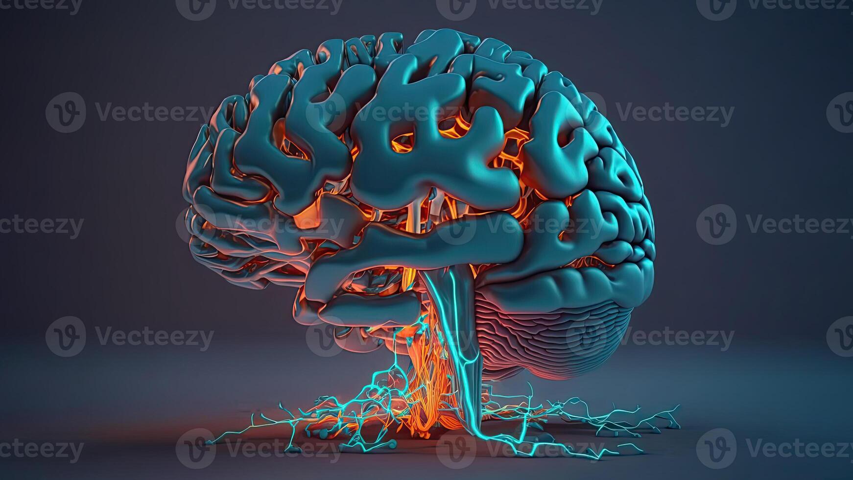 Quantum Computing Humanoid Brain with Neural Web Network, Brain Scanning Concept, Technology. photo