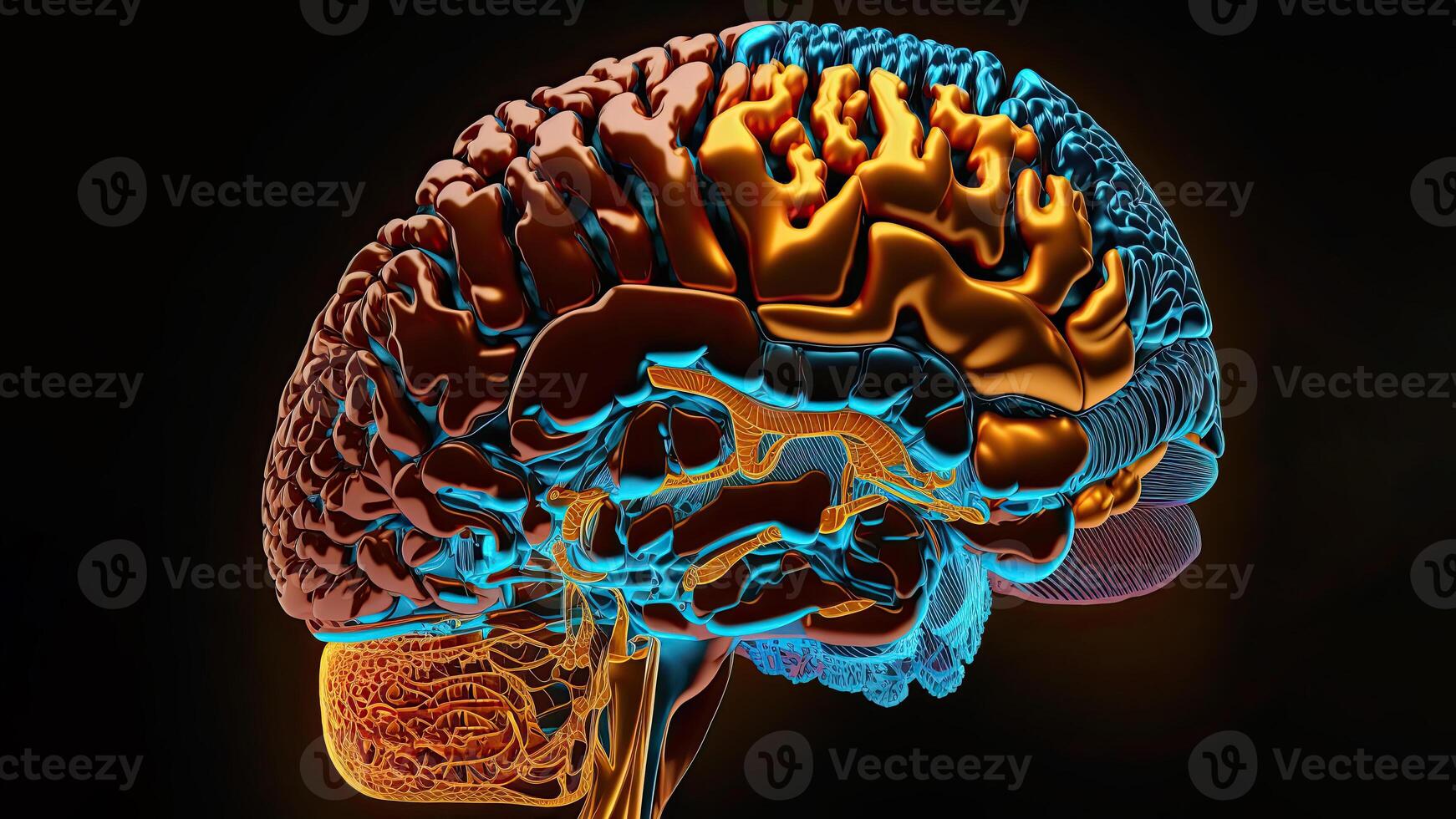 Quantum Computing Humanoid Brain with Neural Web Network, Brain Scanning Concept, Technology. photo