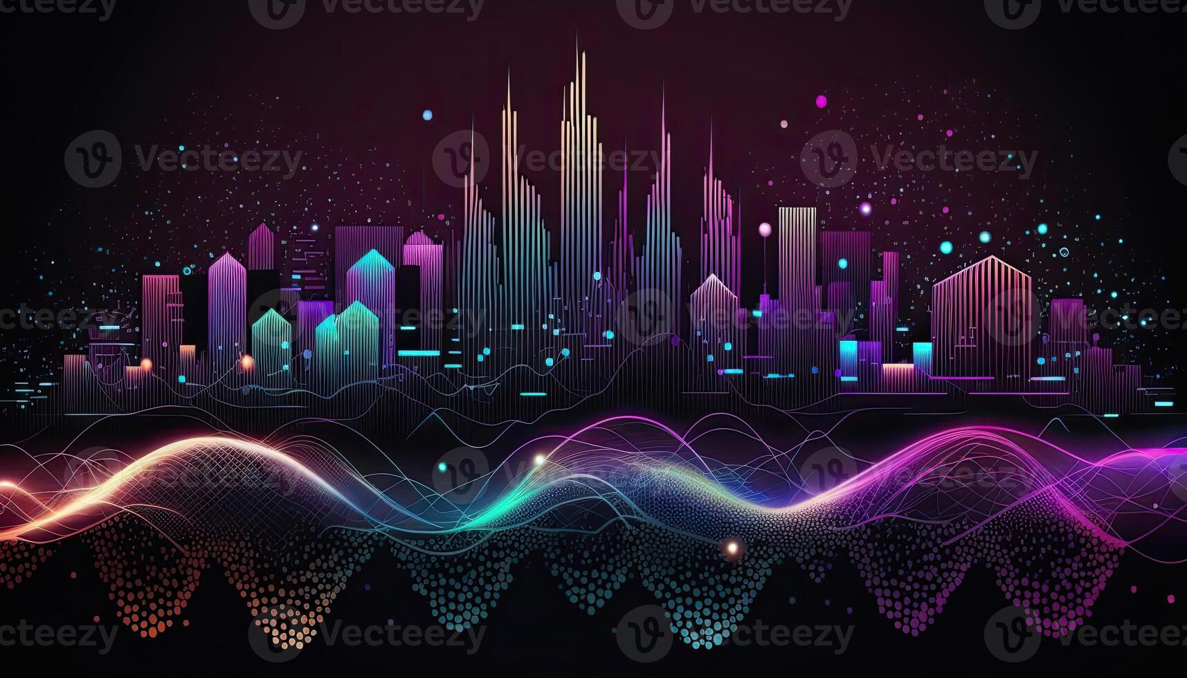 Futuristic smart cities, abstract dots, gradient lines, and aesthetic all work together. Complex wave lines with the idea of a huge data link. . photo