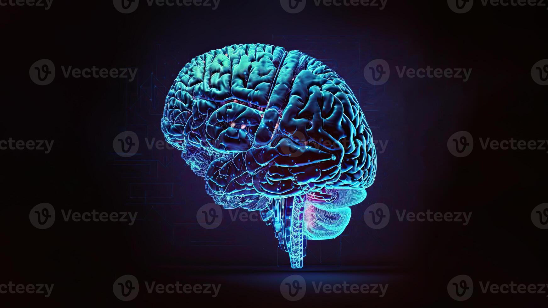 cuántico informática humanoide cerebro con neural web red, cerebro exploración concepto, generativo ai tecnología. foto