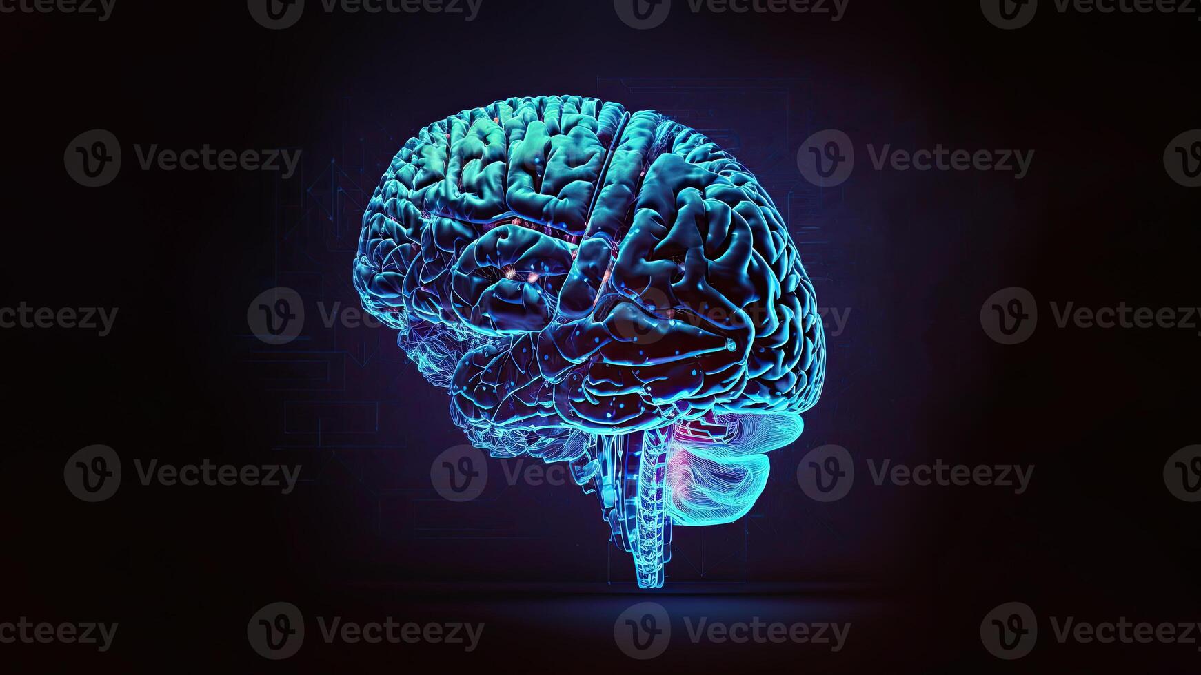 Quantum Computing Humanoid Brain with Neural Web Network, Brain Scanning Concept, Technology. photo