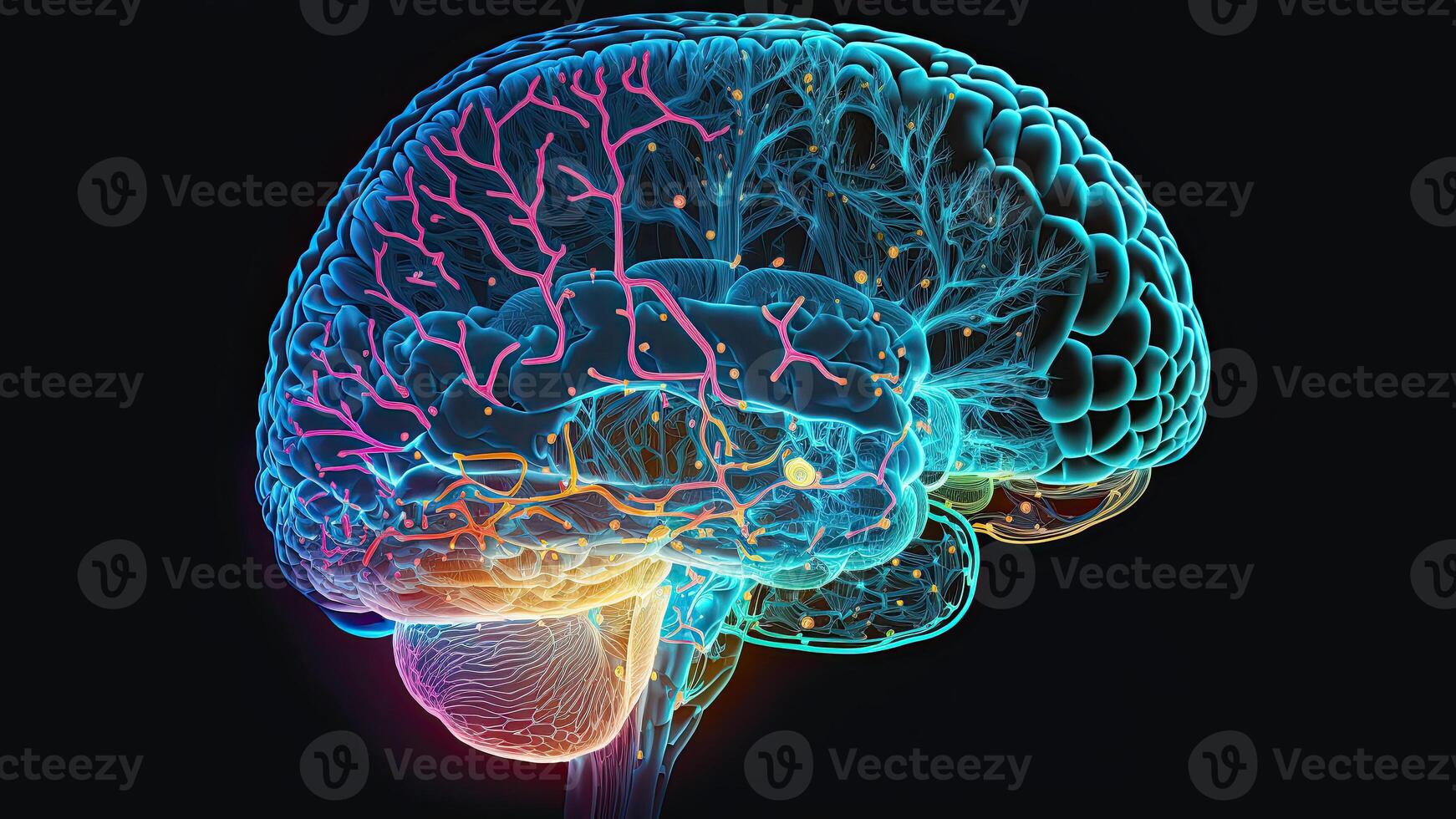 Quantum Computing Humanoid Brain with Neural Web Network, Brain Scanning Concept, Technology. photo