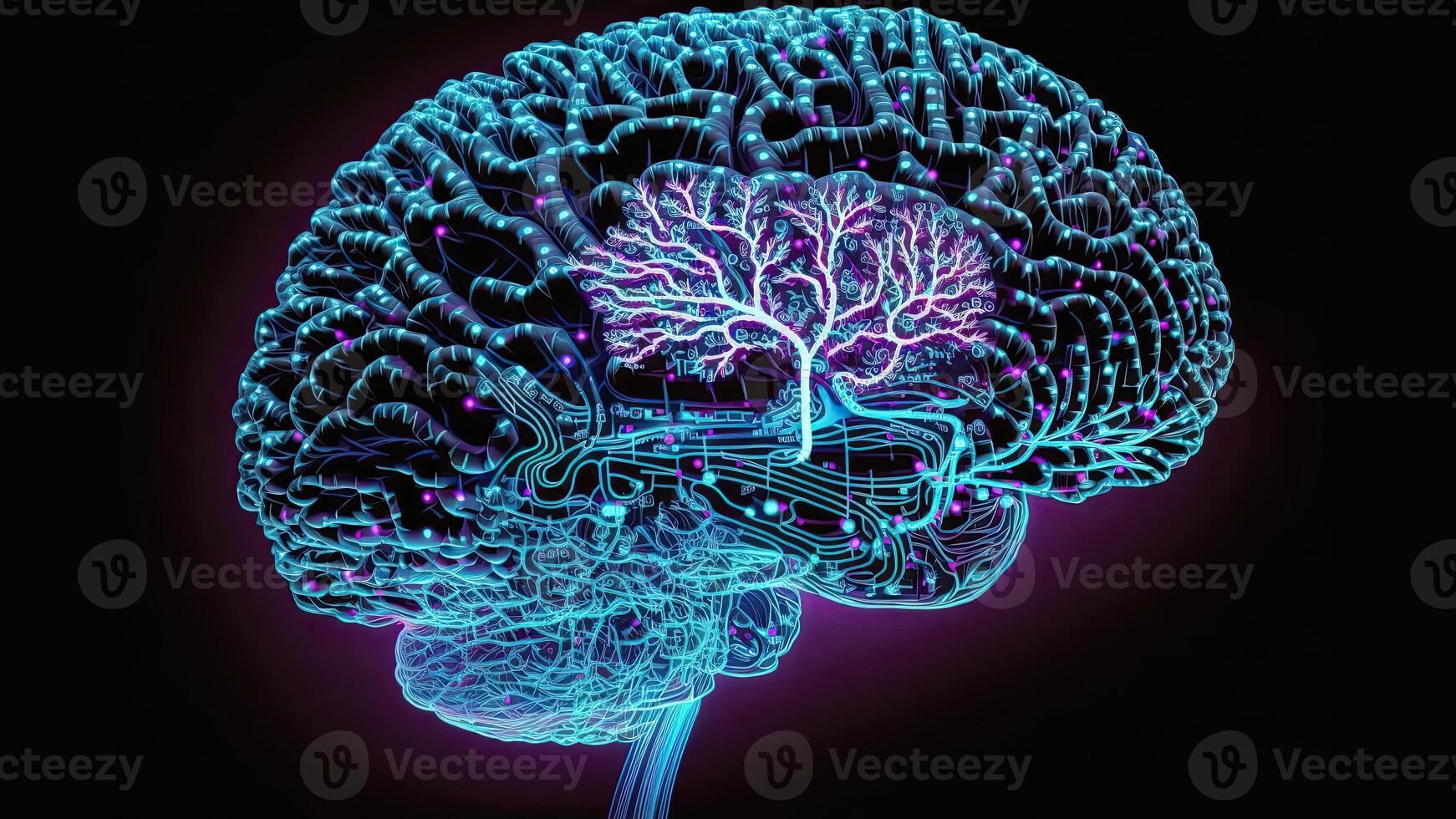 Quantum Computing Humanoid Brain with Neural Web Network, Brain Scanning Concept, Technology. photo