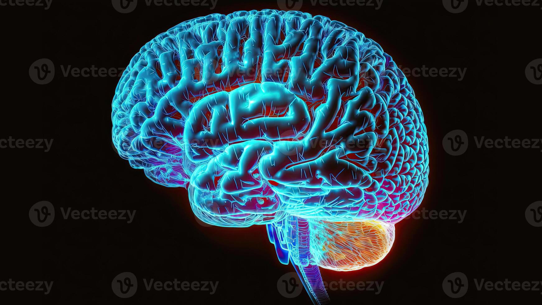 Quantum Computing Humanoid Brain with Neural Web Network, Brain Scanning Concept, Technology. photo