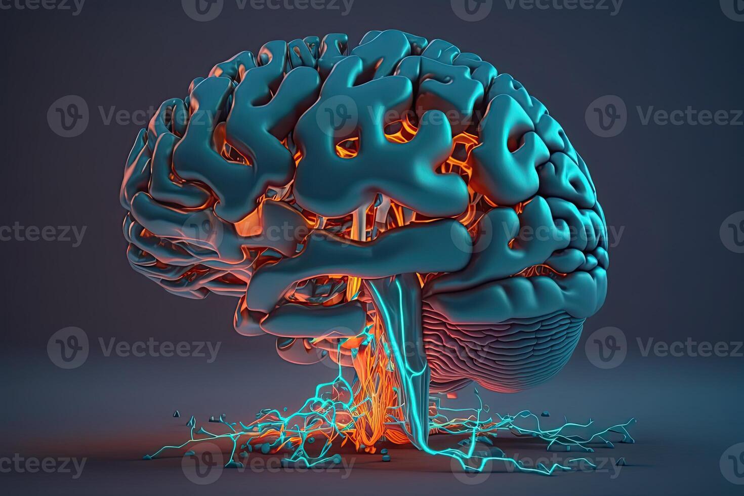 Quantum Computing Humanoid Brain with Neural Web Network, Brain Scanning Concept, Technology. photo