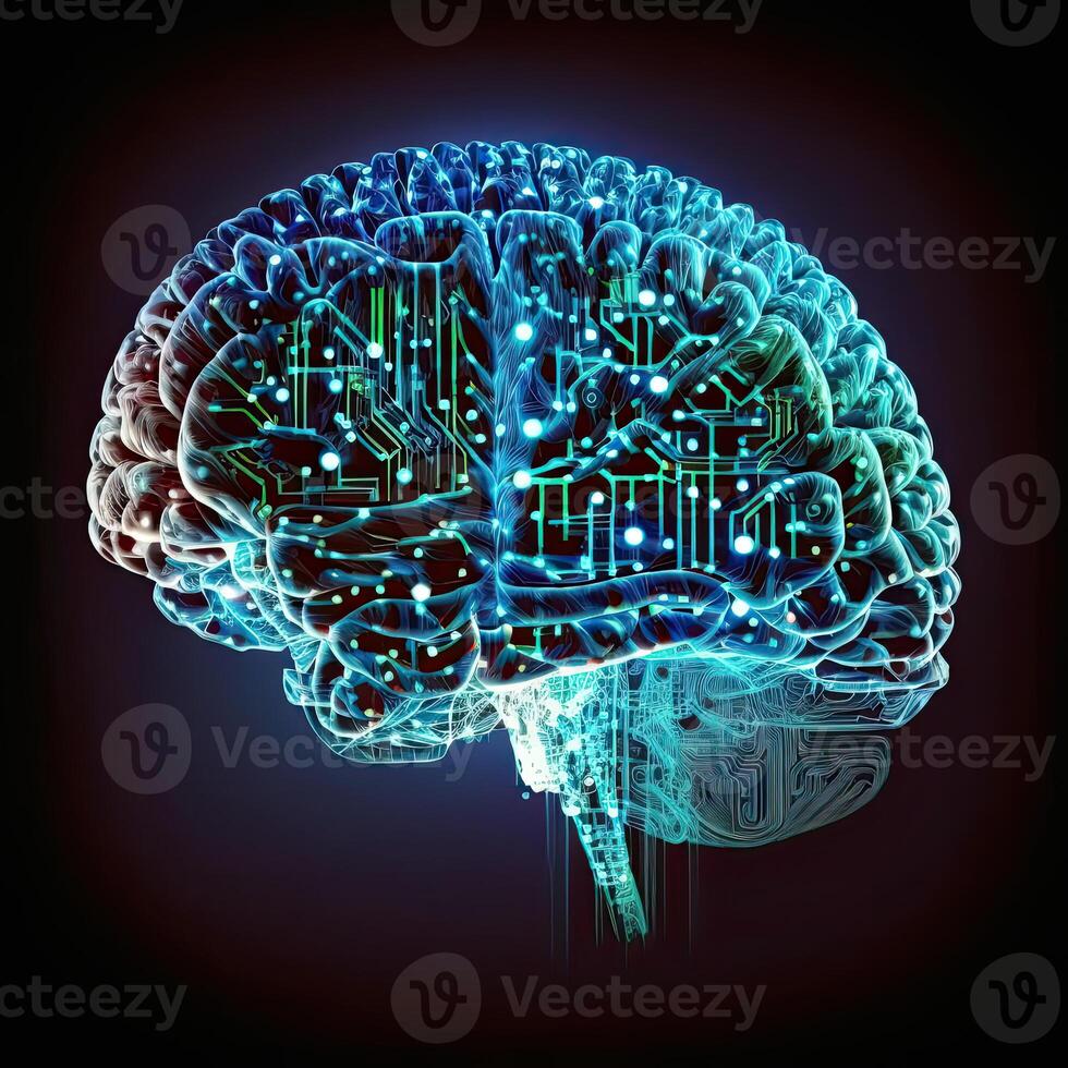 Quantum Computing Humanoid Brain with Neural Web Network, Brain Scanning Concept, Technology. photo