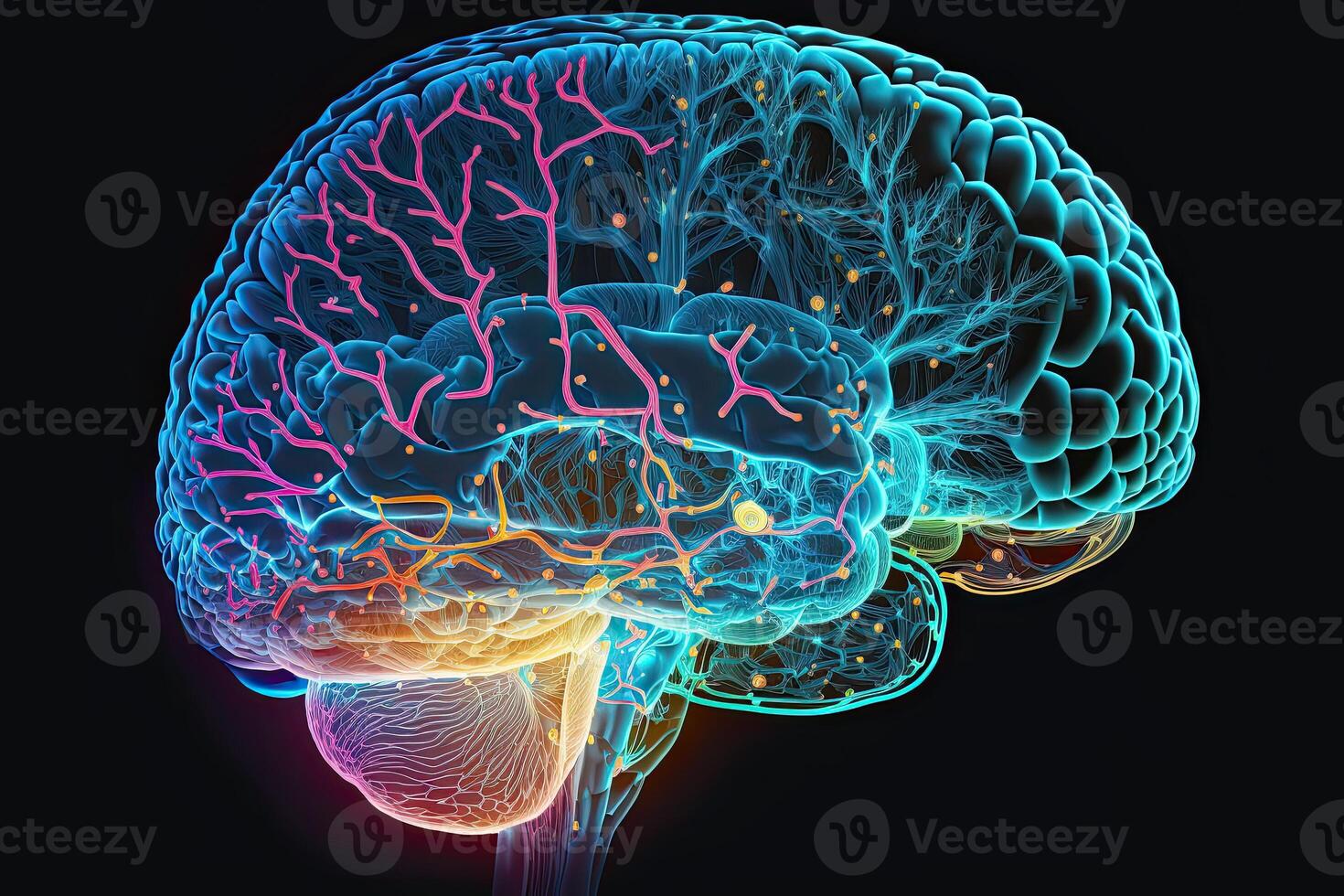 Quantum Computing Humanoid Brain with Neural Web Network, Brain Scanning Concept, Technology. photo