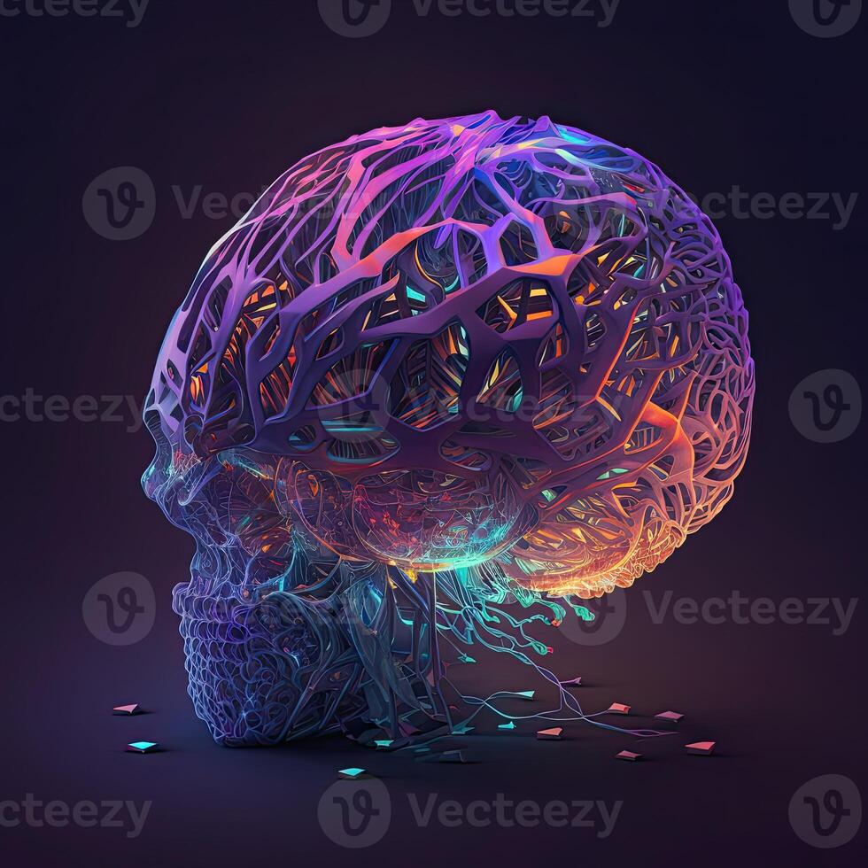 cuántico informática humanoide cerebro con neural web red, cerebro máquina aprendizaje concepto, generativo ai tecnología. foto