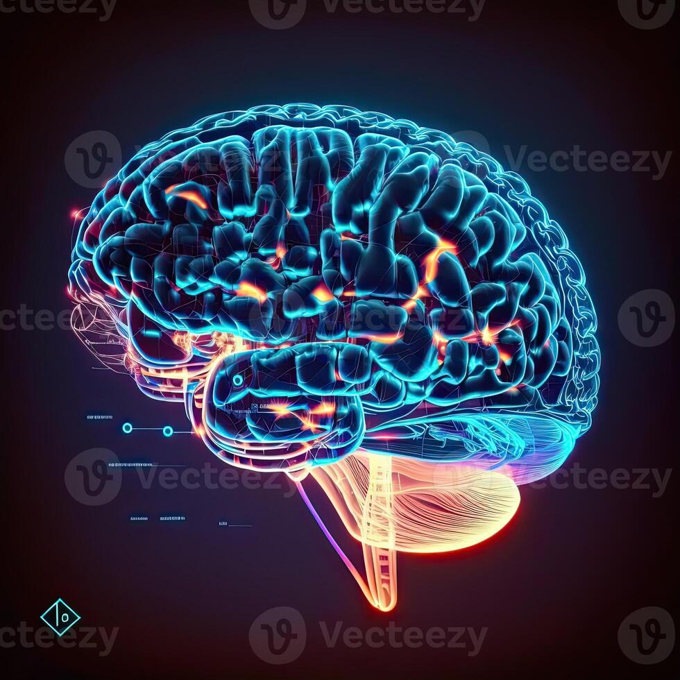 Quantum Computing Humanoid Brain with Neural Web Network, Brain Scanning Concept, Technology. photo