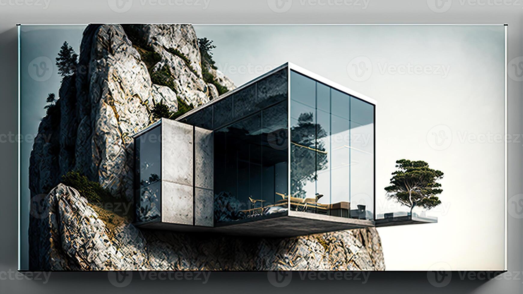 Modern Outdoor Swimming Pool Area with Nature View and Contempraory Villa, . photo