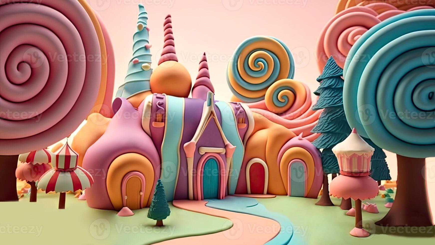 Beautiful fantasy sweet world background, Candyland. , Digital Illustration. photo