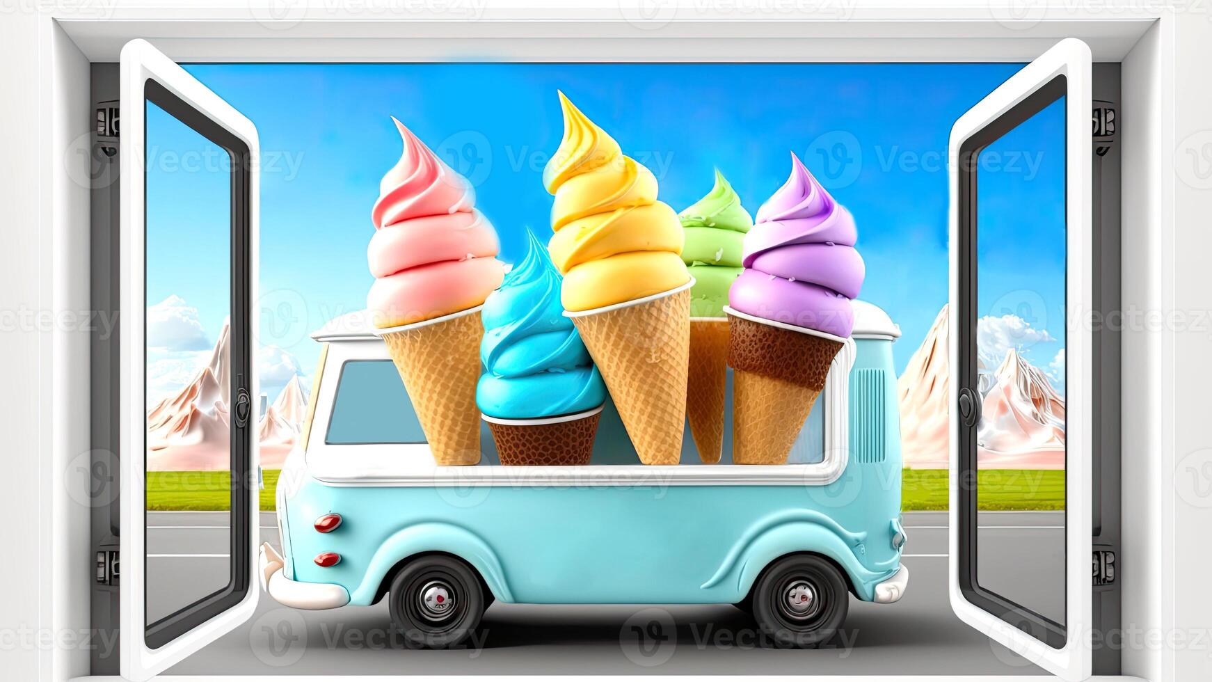 Candy Truck Shop, Colorful, 3D, . photo