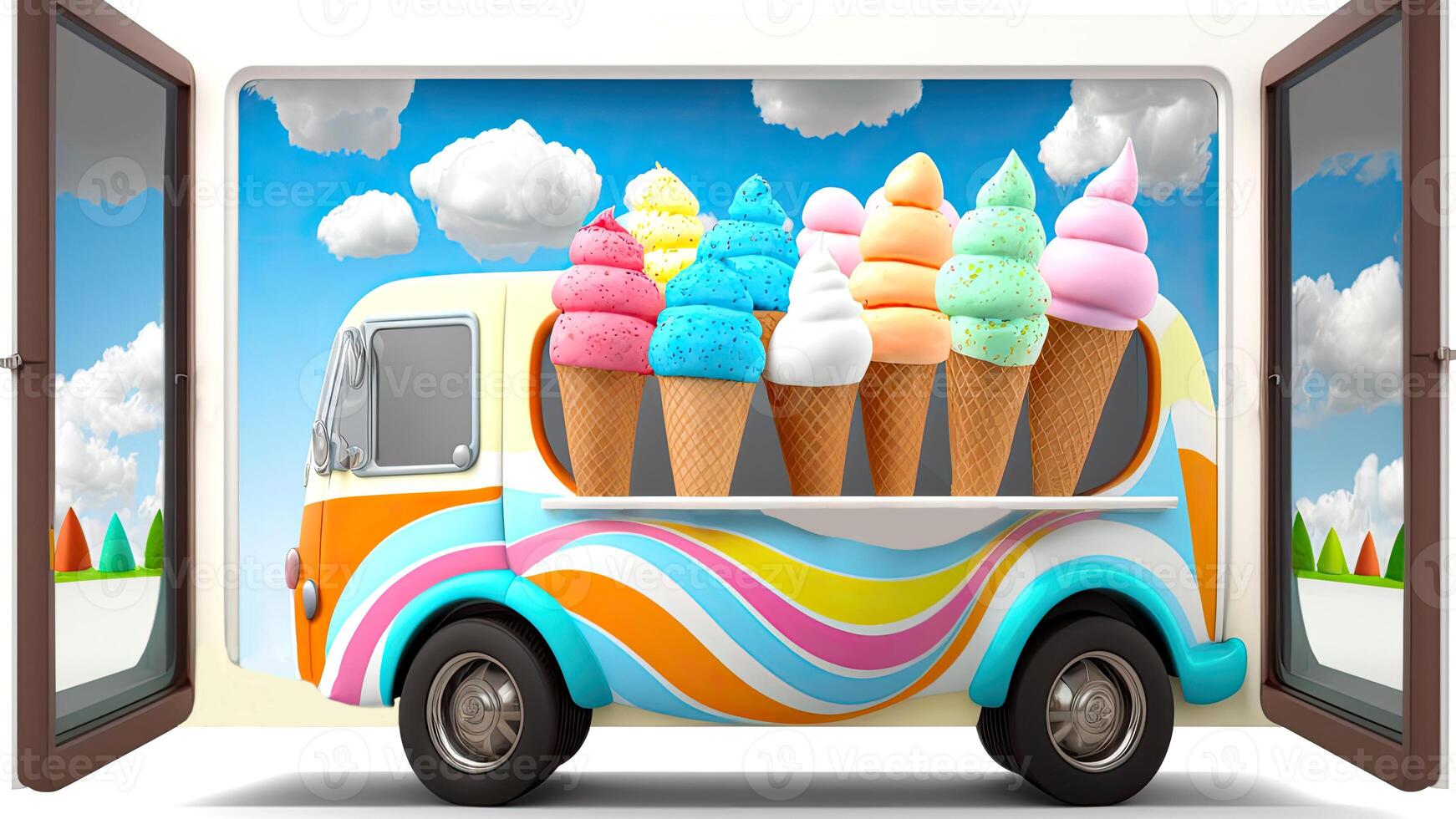 Candy Truck Shop, Colorful, 3D, . photo