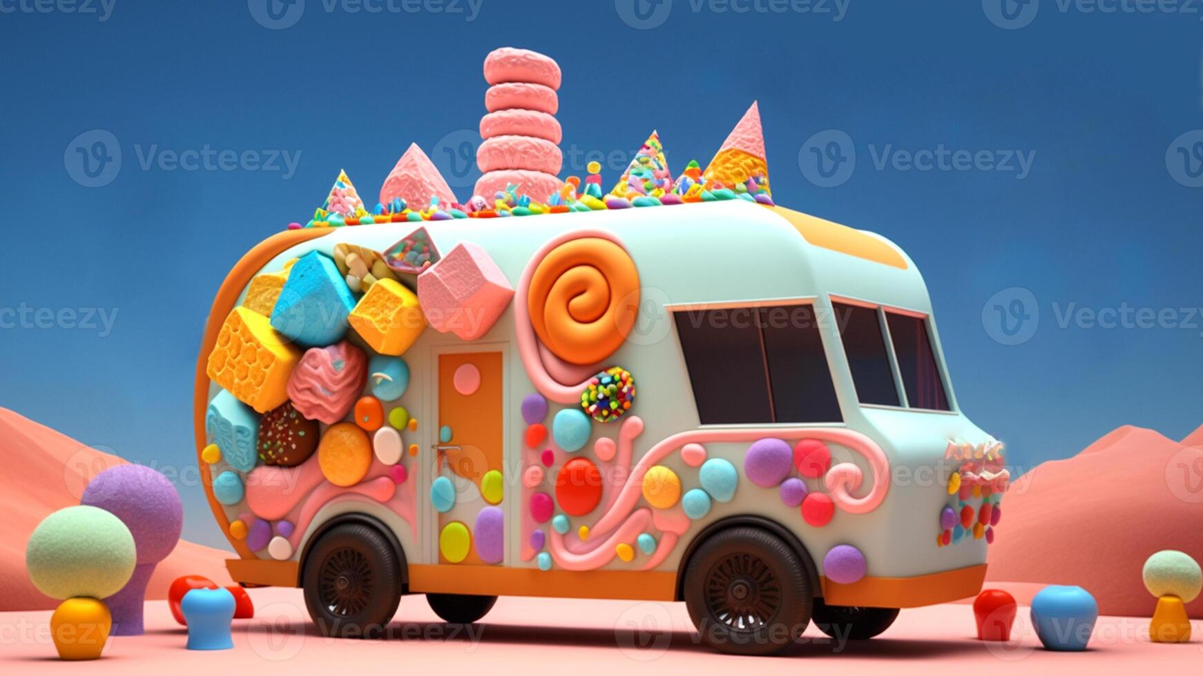 Candy Truck Shop, Colorful, 3D, . photo