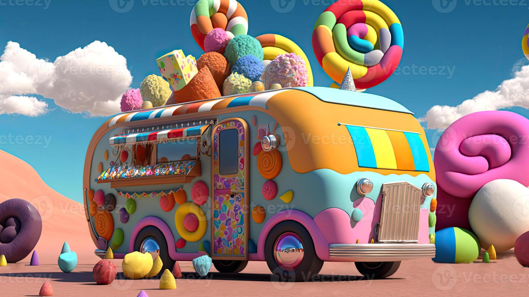 Candy Truck Shop, Colorful, 3D, . photo