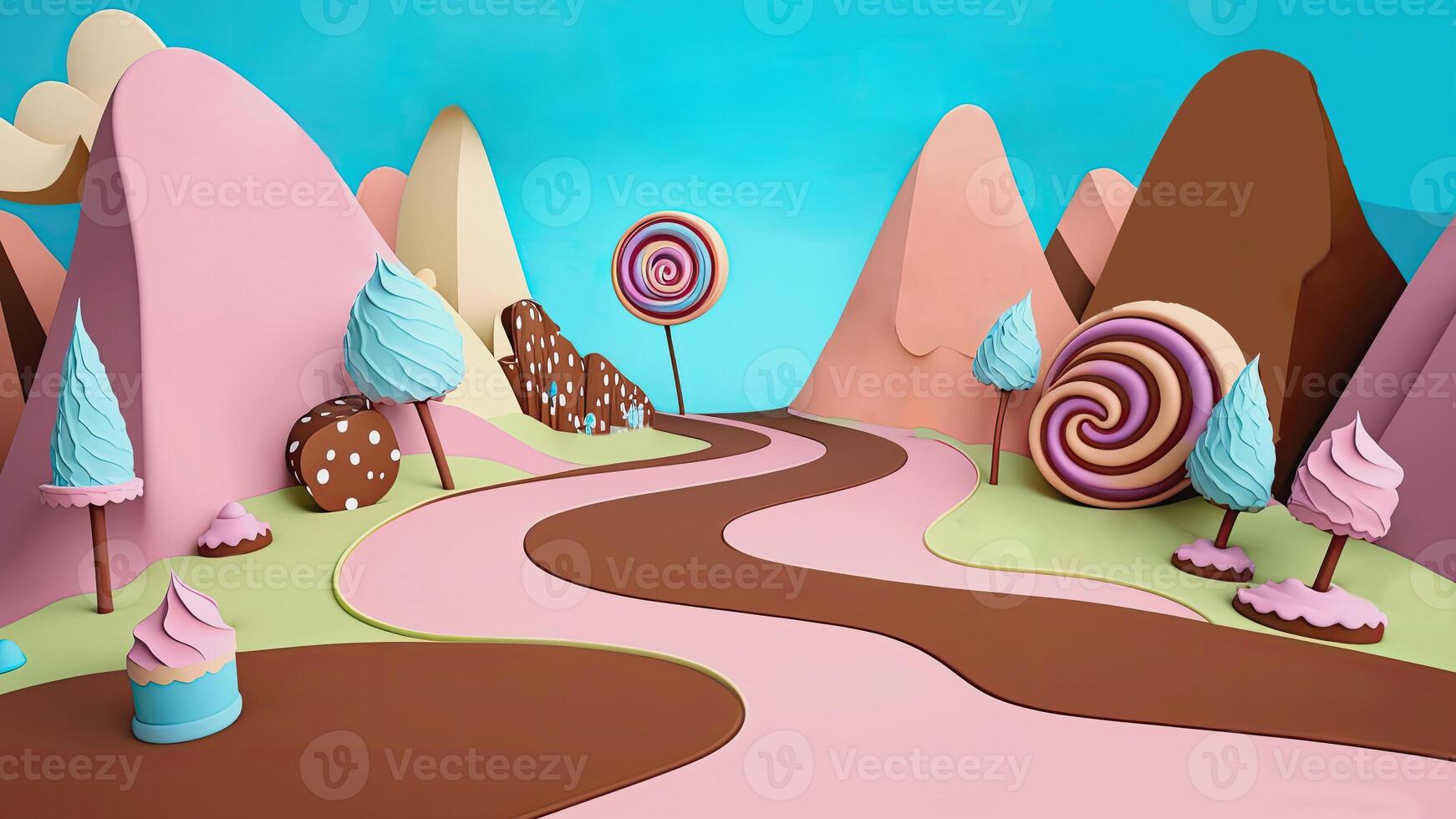 Beautiful fantasy sweet world background, Candyland. , Digital Illustration. photo