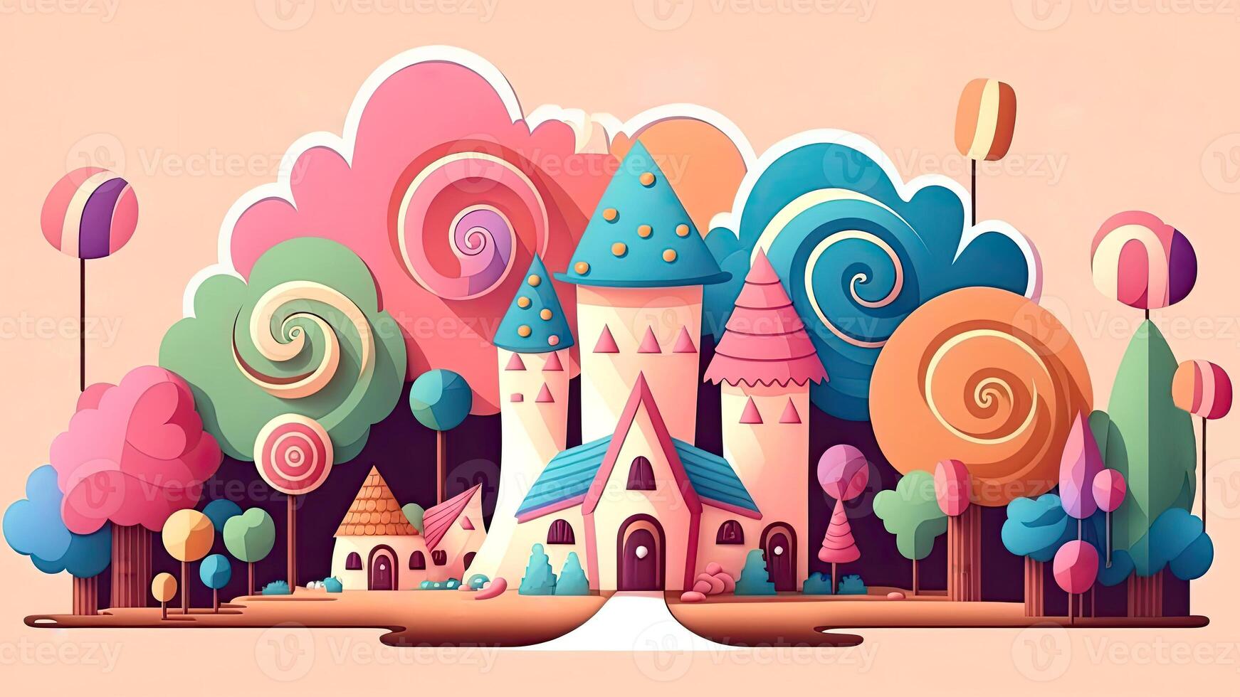 hermosa fantasía dulce mundo fondo, tierra de dulces. generativo ai, digital ilustración. foto