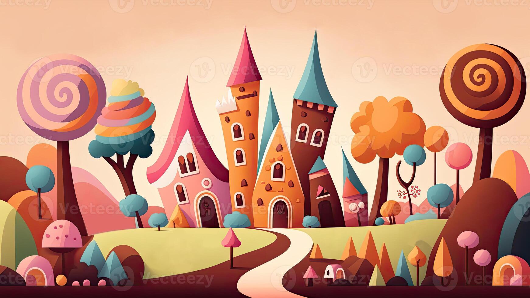 Beautiful fantasy sweet world background, Candyland. , Digital Illustration. photo