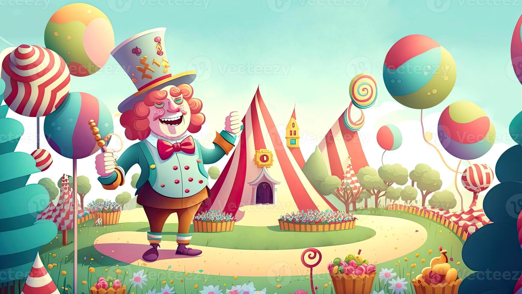 Beautiful fantasy sweet world background, Candyland. , Digital Illustration. photo