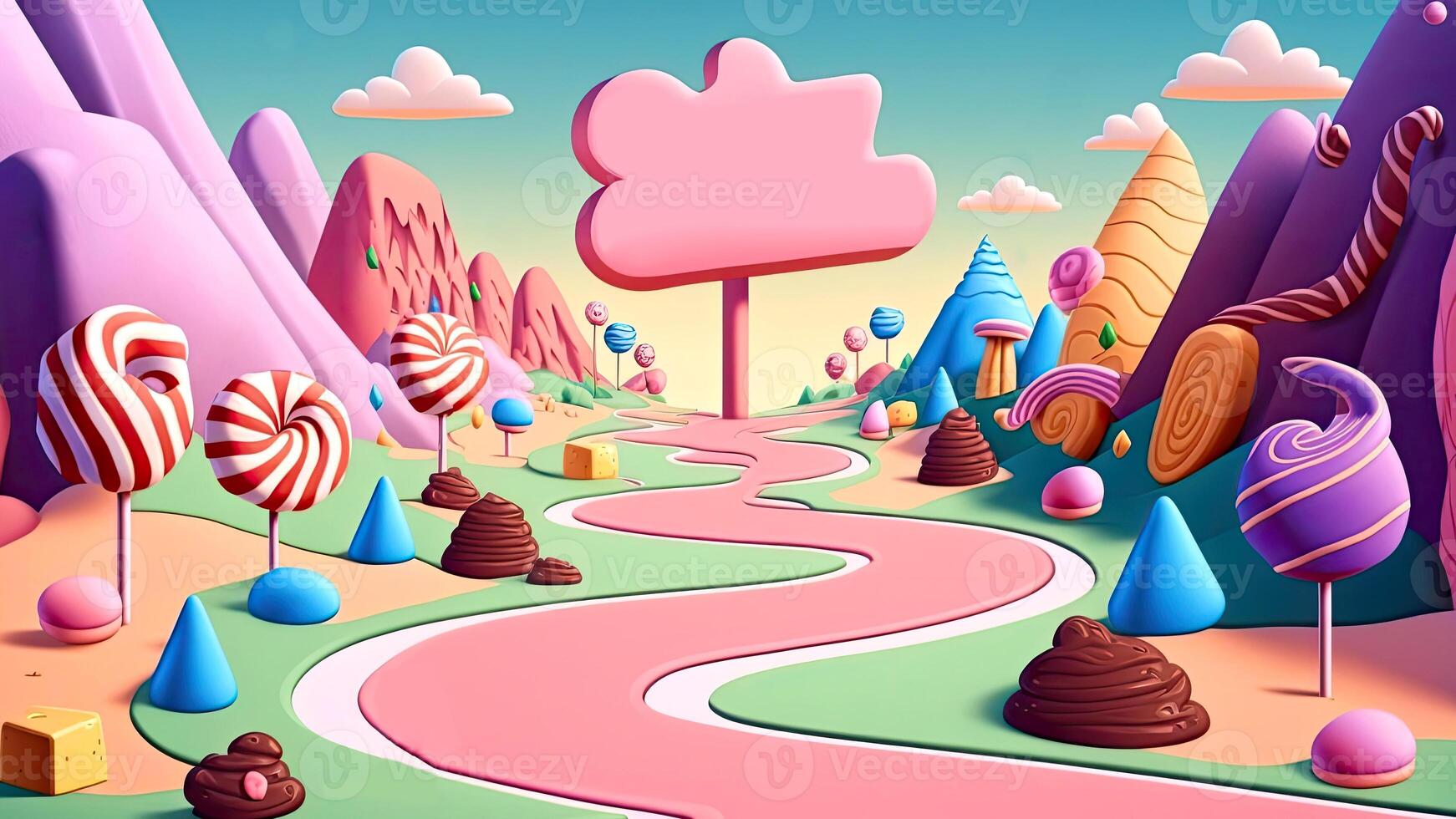 Beautiful fantasy sweet world background, Candyland. , Digital Illustration. photo