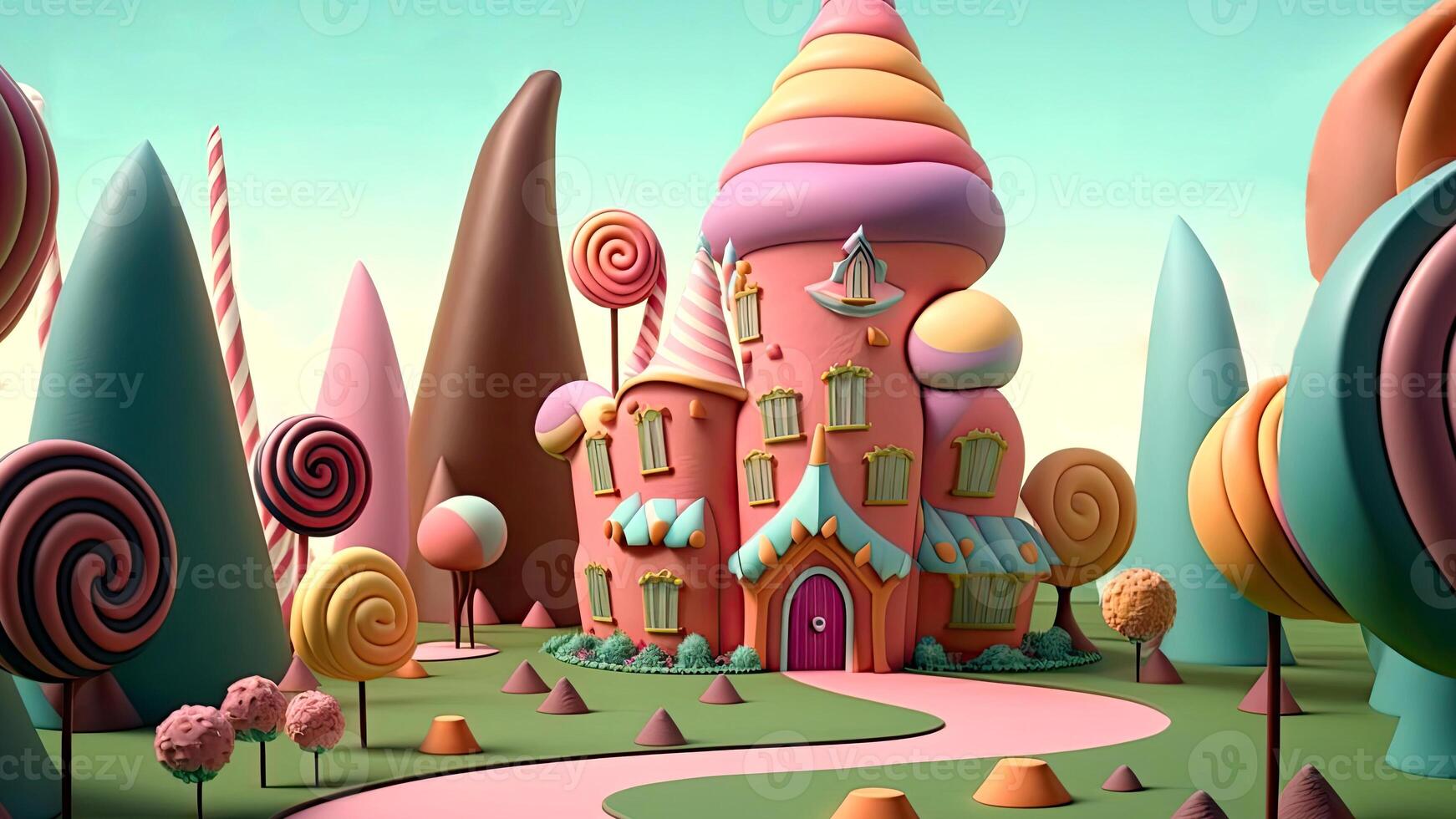 Beautiful fantasy sweet world background, Candyland. , Digital Illustration. photo