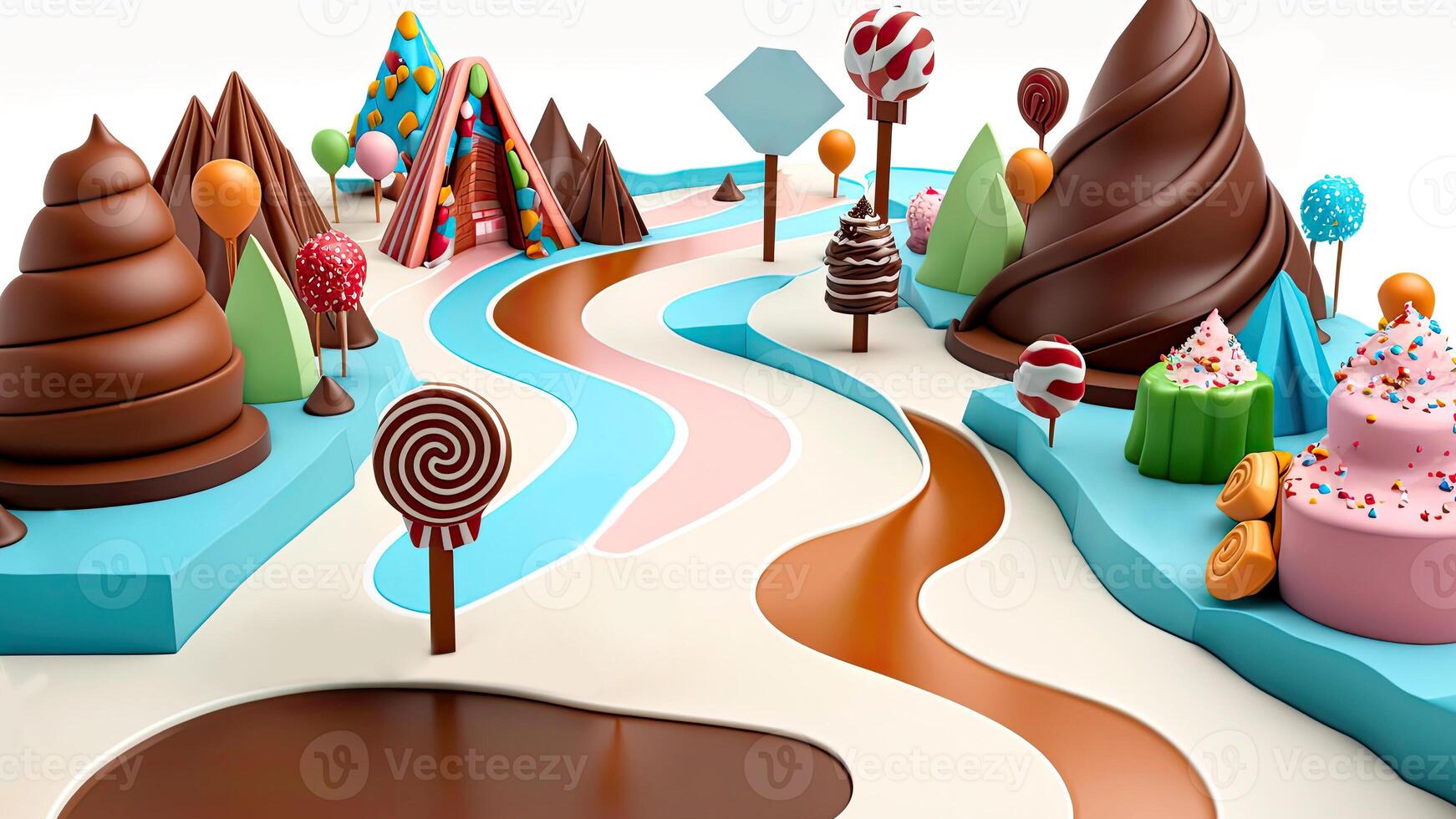 Beautiful fantasy sweet world background, Candyland. , Digital Illustration. photo