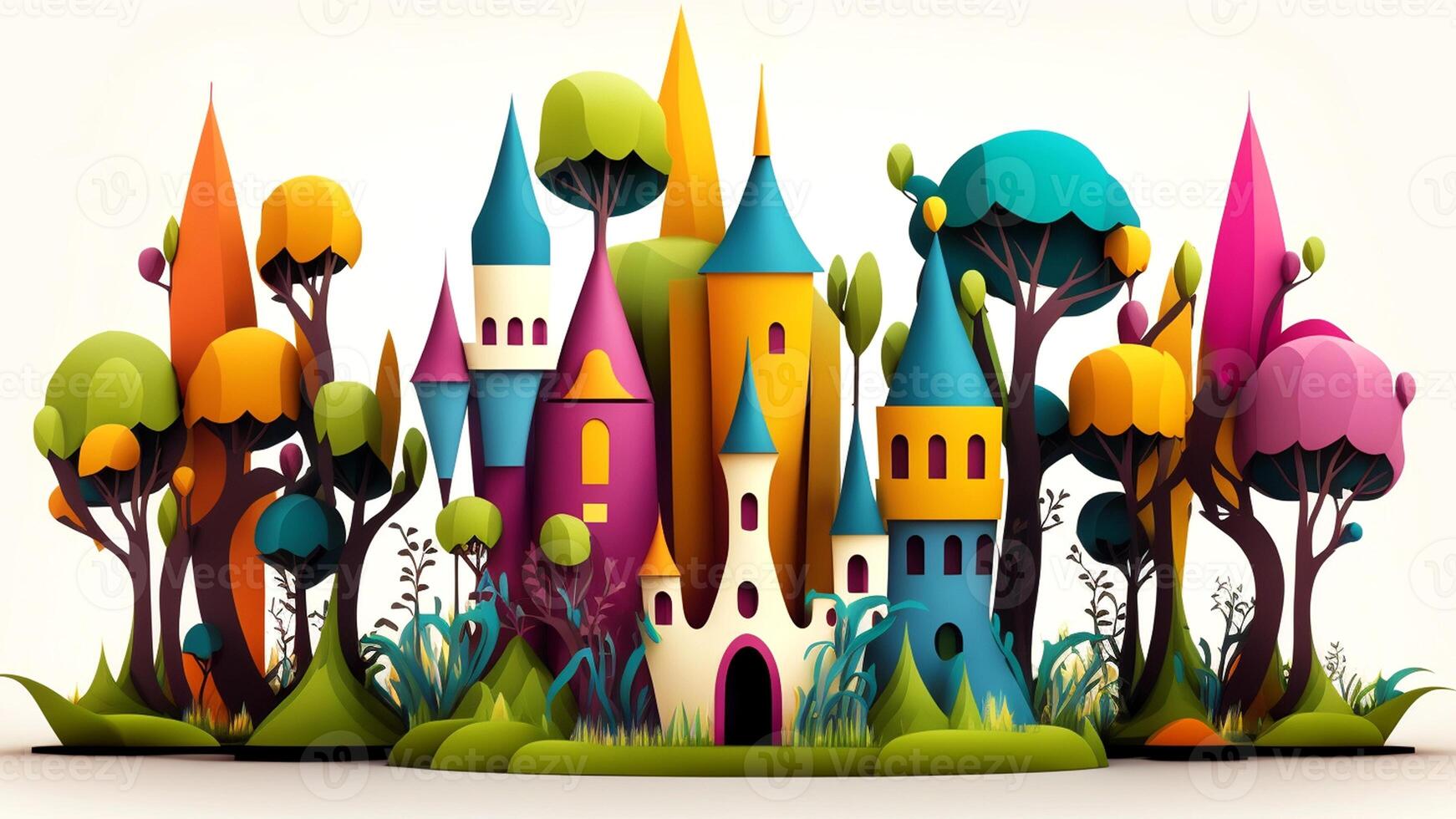 Beautiful fantasy sweet world background, Candyland. , Digital Illustration. photo