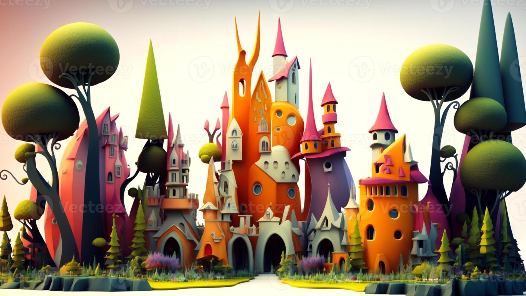 Beautiful fantasy sweet world background, Candyland. , Digital Illustration. photo