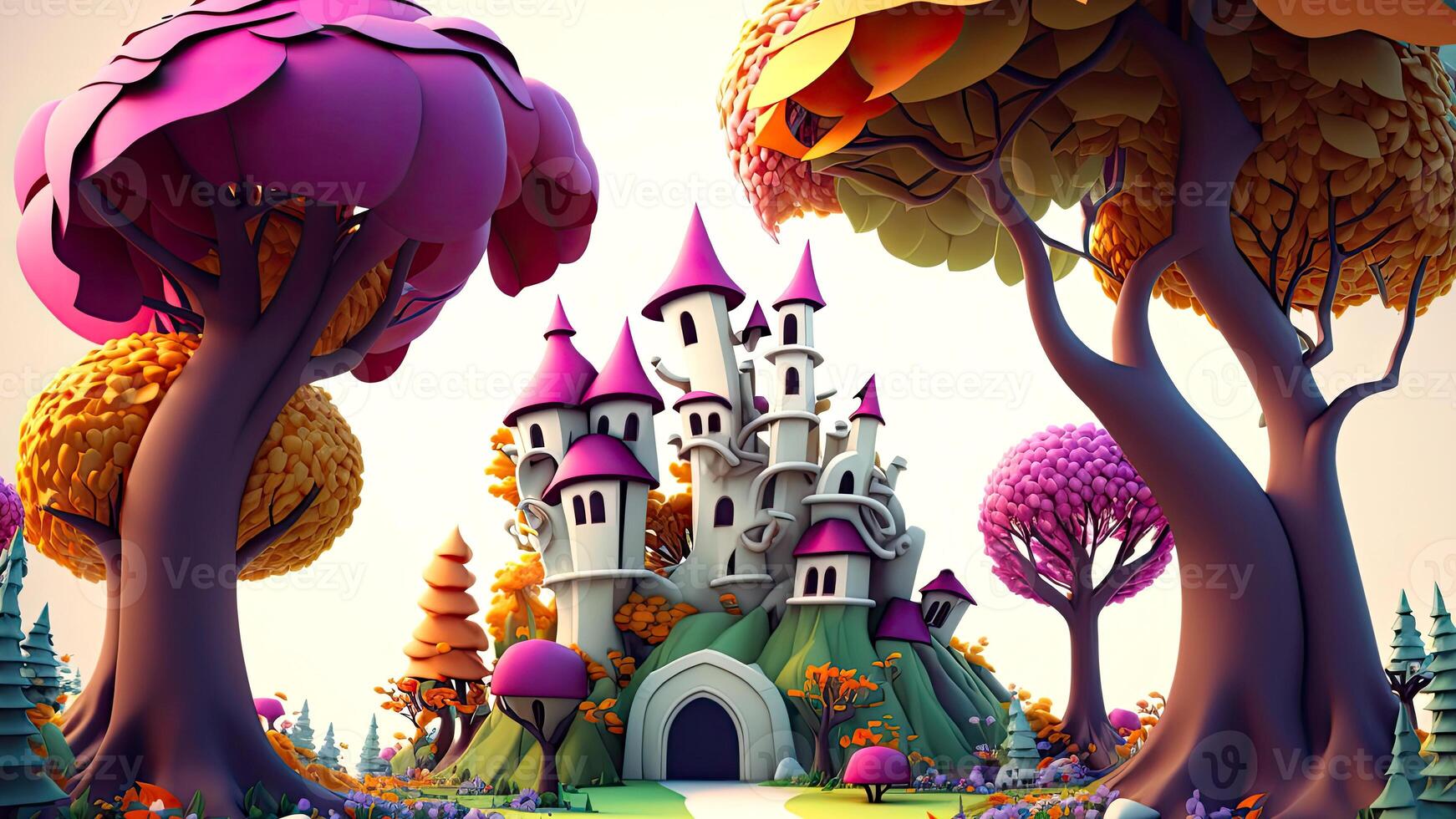 Beautiful fantasy sweet world background, Candyland. , Digital Illustration. photo