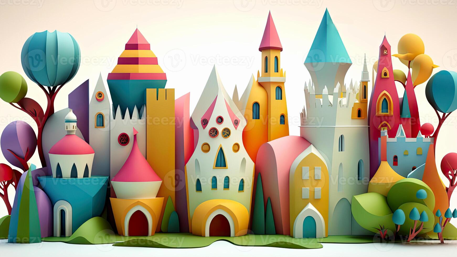 Beautiful fantasy sweet world background, Candyland. , Digital Illustration. photo