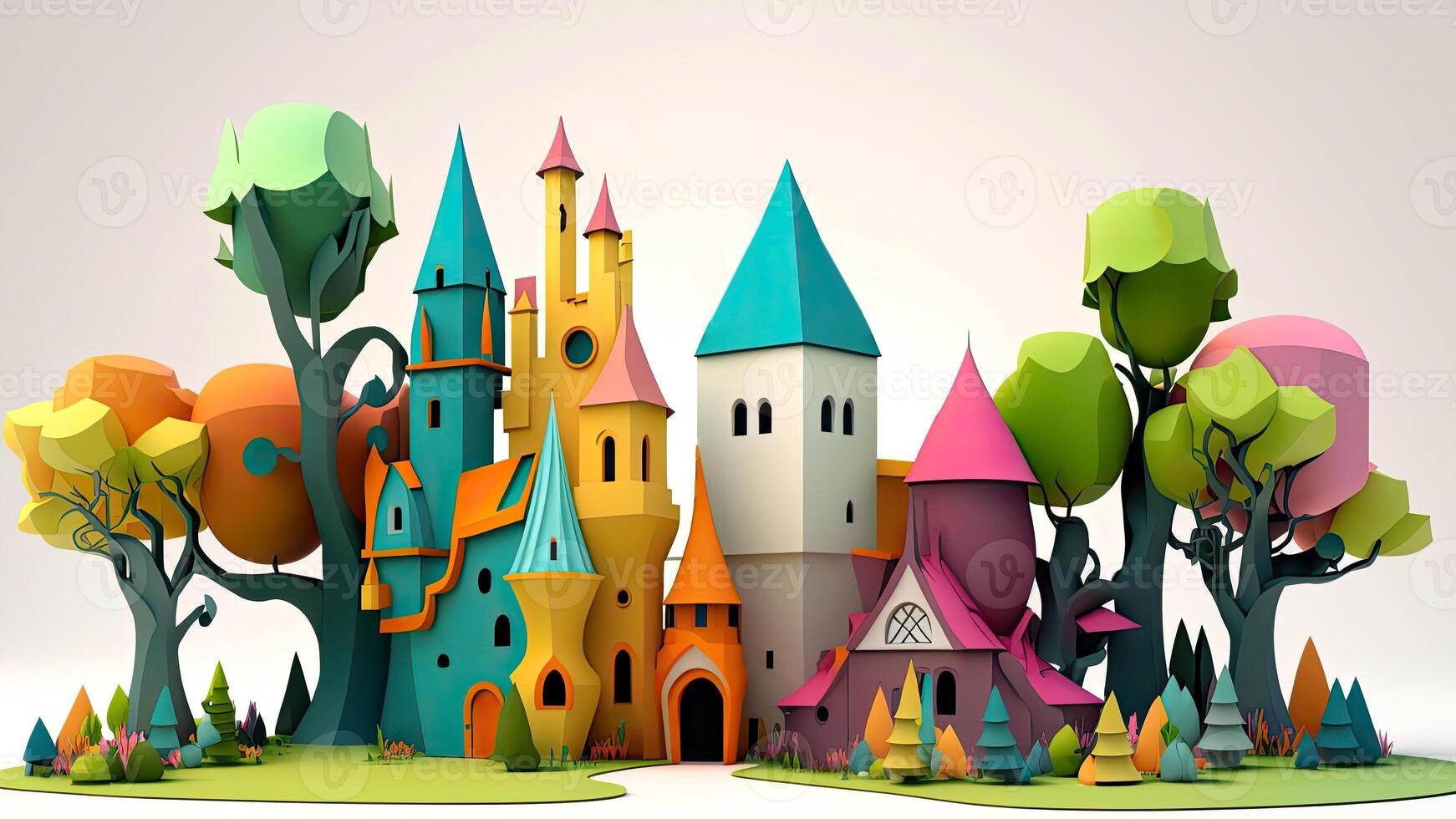 Beautiful fantasy sweet world background, Candyland. , Digital Illustration. photo