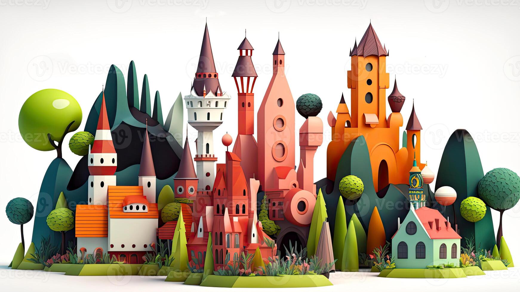 Beautiful fantasy sweet world background, Candyland. , Digital Illustration. photo