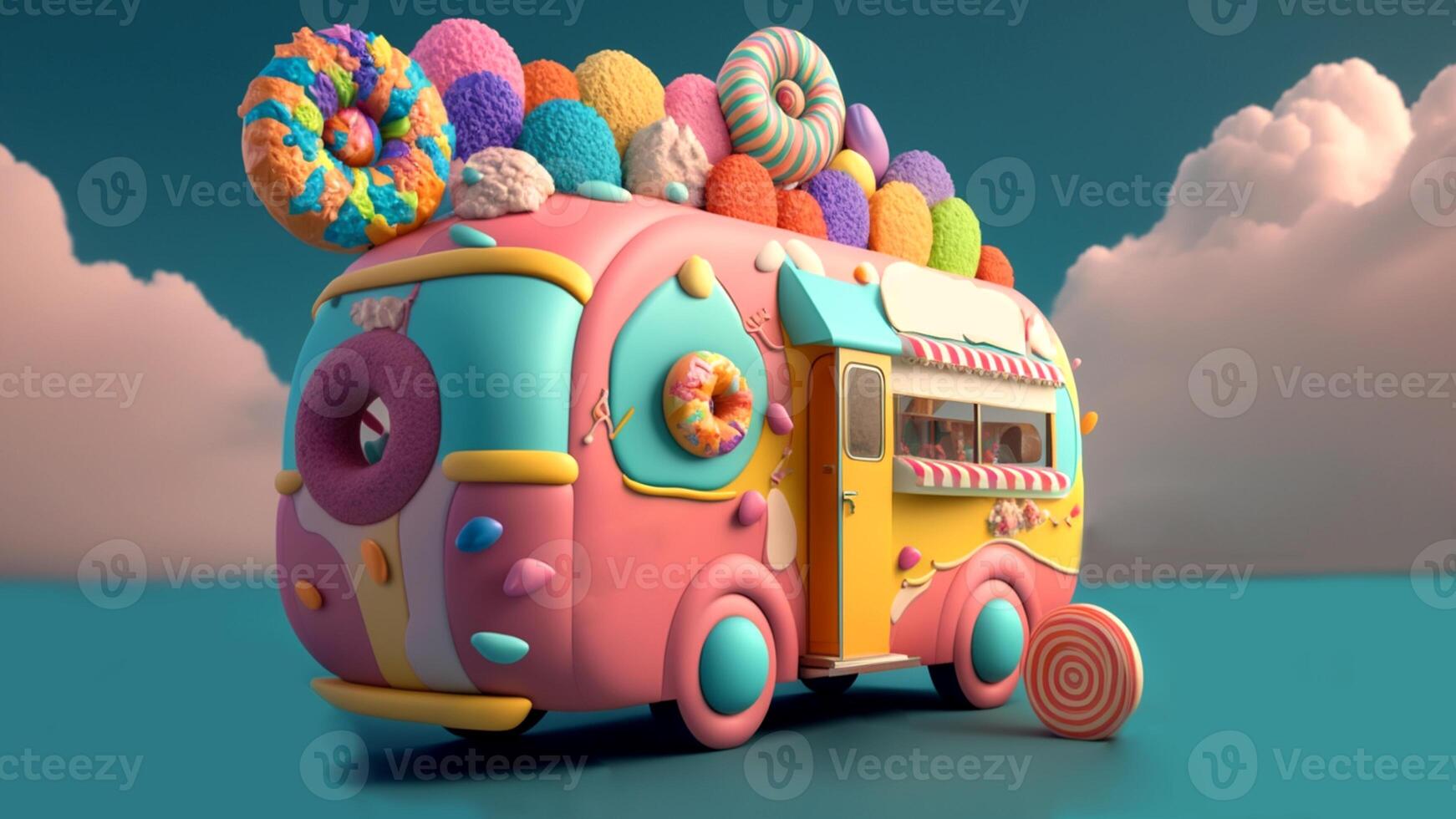 Candy Truck Shop, Colorful, 3D, . photo